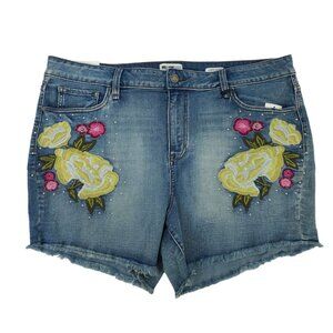 William Rast Floral Embroidered Studded High Rise Denim Shorts Womens 18W NEW